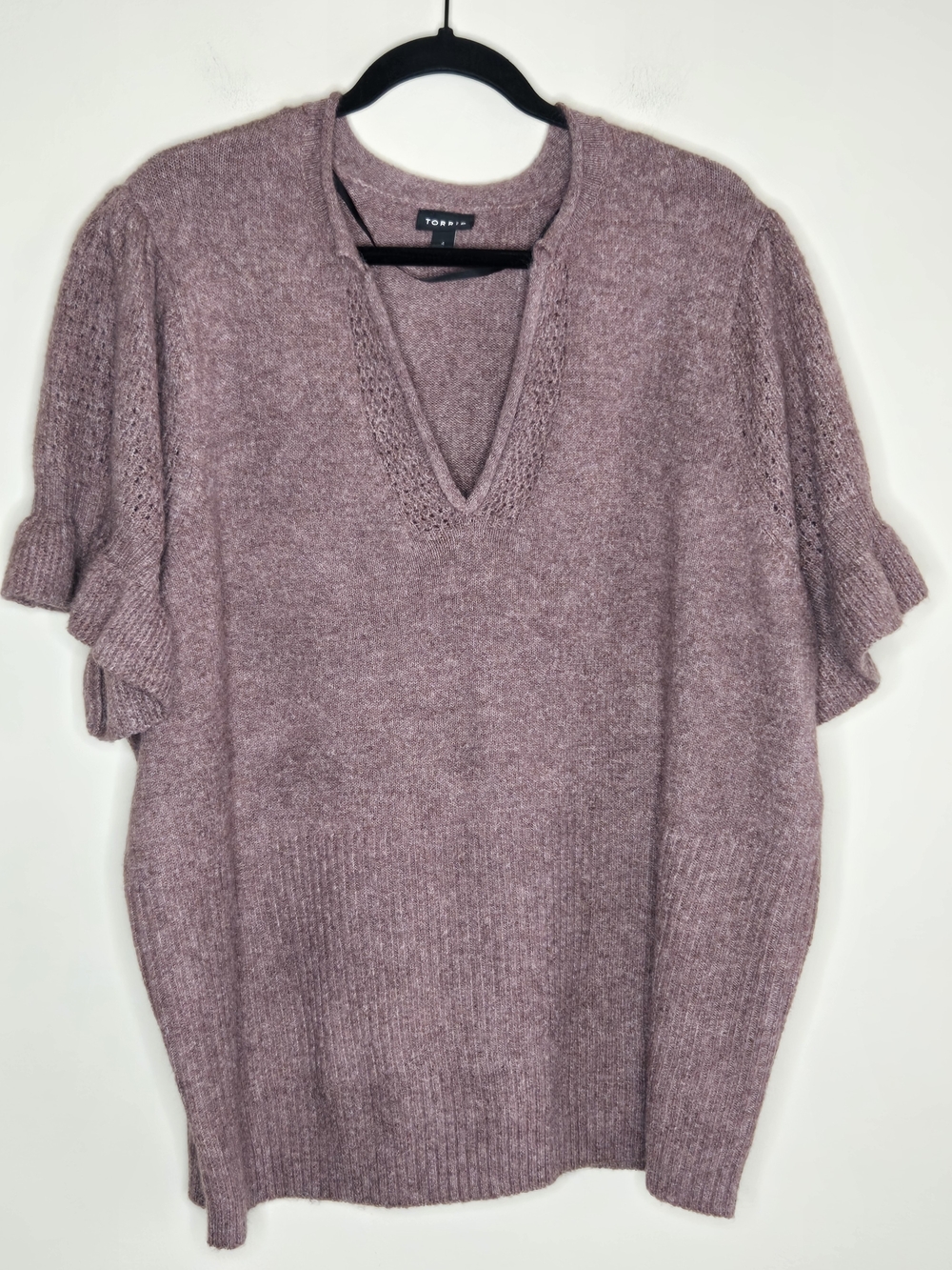 Torrid 4X Soft Knit Sweater Dusty Mauve Flutter Sleeve V-Neck Pullover Plus
